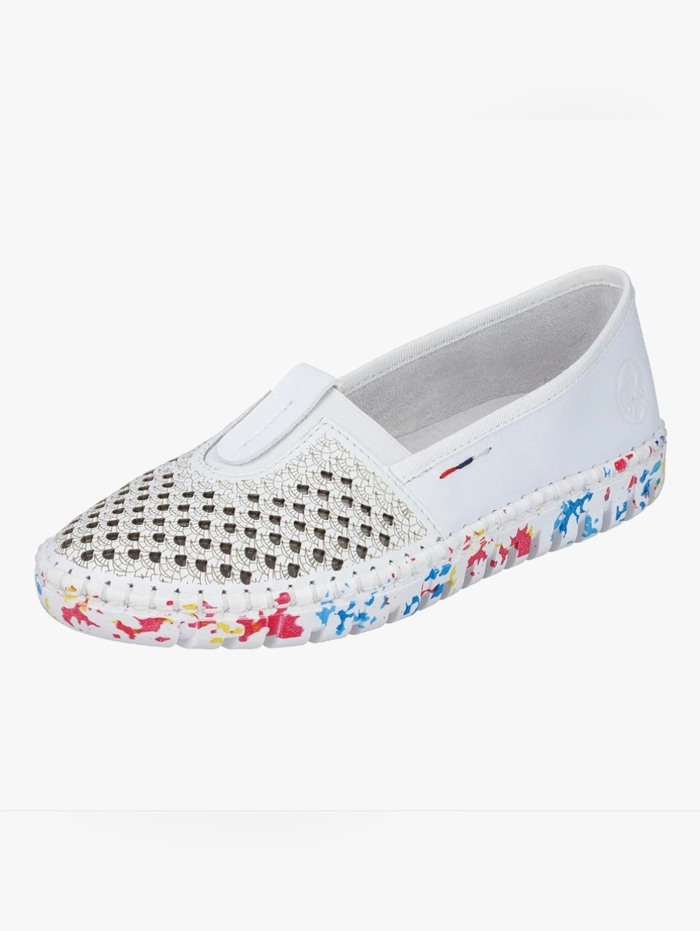 Rieker White Leather Slip On Ballet Flats Shoes Size 41 Lazer Cut Top Loafer